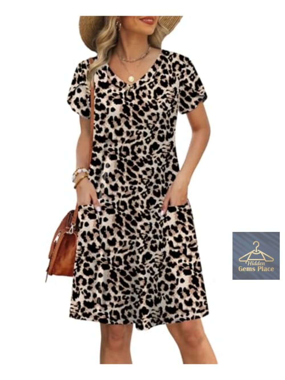 Womens Summer Dress Tulip Petal Short Sleeve V Neck Loose Swing Sundress with